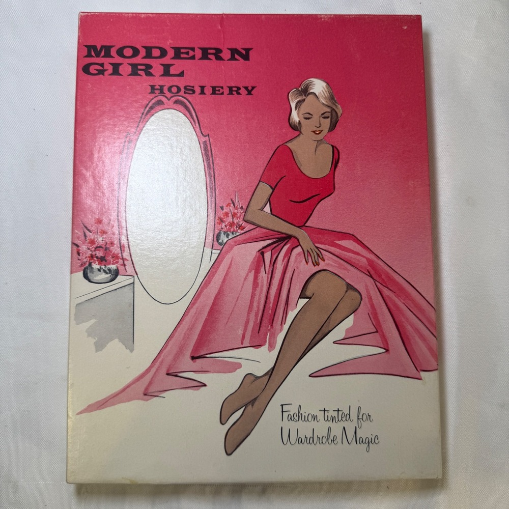 Vintage Modern Girl Hosiery Empty Box Style 5400 Pink Mid-Century Advertising